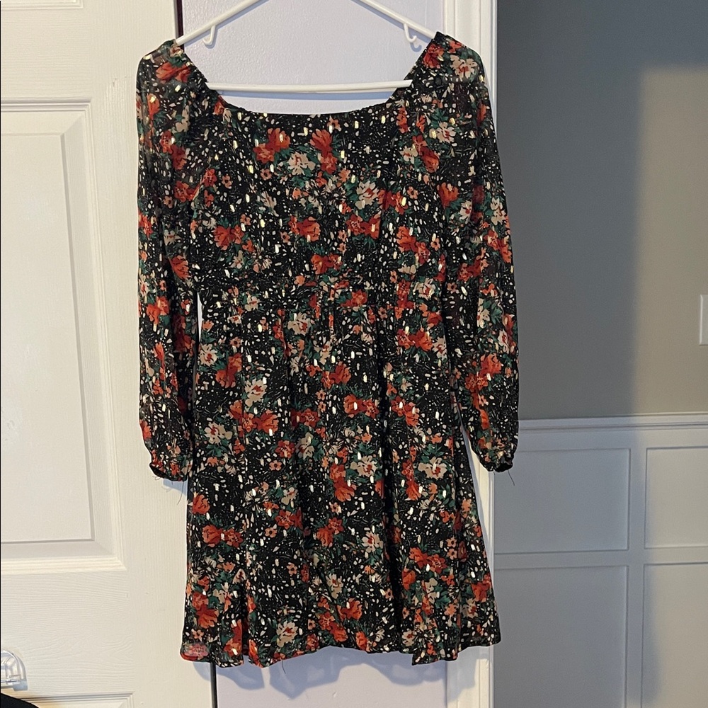 Floral Black and Red Women's Dress